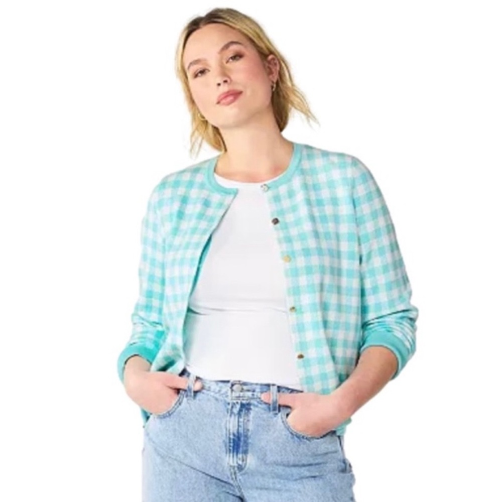 Draper James RSVP Size XL Gingham Cardigan Long Sleeved Button up NWOT